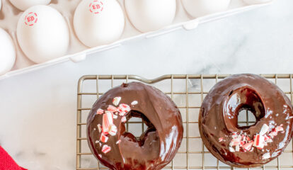 Baked Chocolate Sour Cream Donuts with a Dark Chocolate Peppermint Ganache